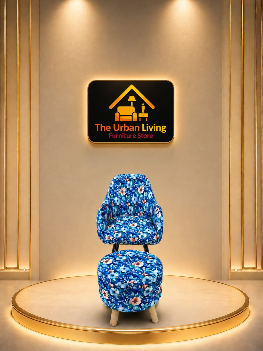 Azure Bloom Chair with Ottoman